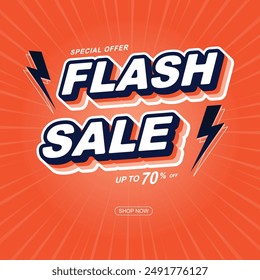 Flash Sale banner vector design Flash Sales Text with thunder and speed line Shopping poster template ,social media advertisement, Special Offer Flash Sale campaign discount price Blue color