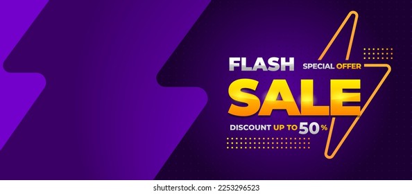Flash sale banner vector, horizontal background of discount event for media promotion and social media post