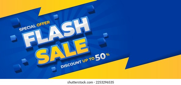 Flash sale banner vector, horizontal background of discount event for media promotion and social media post