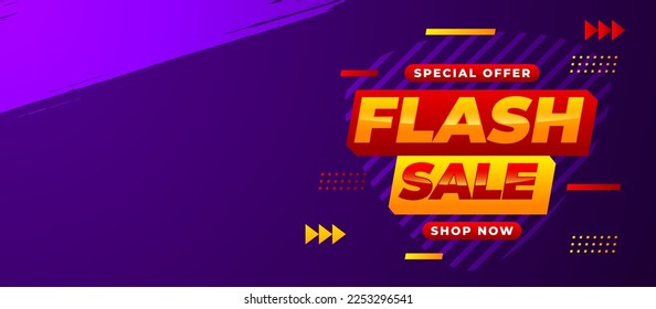 Vector de banner de venta flash, fondo horizontal de evento de descuento para promoción de medios y post de medios sociales