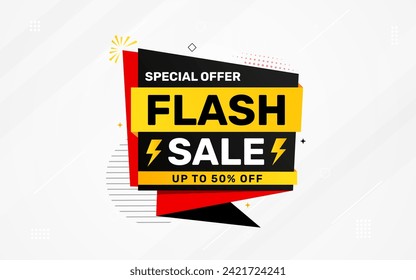 Flash Sale banner for web or social media. sale banner promotion template with discount tag. limited time offer, Get extra discount. Commercial poster, sale background vector illustration