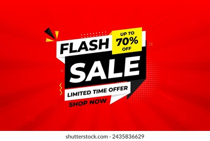 Flash Banner de venta para web o redes sociales. Plantilla de promoción de banner de venta con etiqueta de descuento. oferta por tiempo limitado, obtener descuento extra. Cartel comercial, ilustración vectorial de fondo de venta