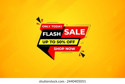 Flash Sale banner for web or social media. sale banner promotion template with discount tag. limited time offer, Get extra discount. Commercial poster, sale background vector illustration