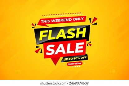 Flash Sale banner for web or social media. sale banner promotion template with discount tag. limited time offer, Get extra discount. Commercial poster, sale background vector illustration