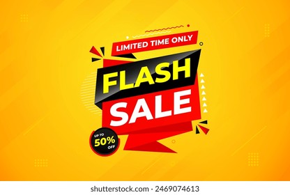 Flash Sale banner for web or social media. sale banner promotion template with discount tag. limited time offer, Get extra discount. Commercial poster, sale background vector illustration