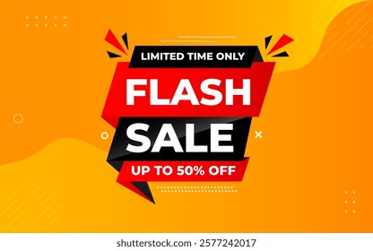 Flash Sale banner for web or social media. sale banner promotion template with discount tag. limited time offer, Get extra discount. Commercial poster, sale background vector illustration