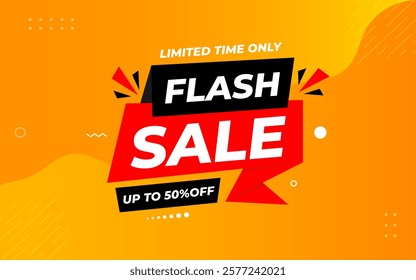 Flash Sale banner for web or social media. sale banner promotion template with discount tag. limited time offer, Get extra discount. Commercial poster, sale background vector illustration