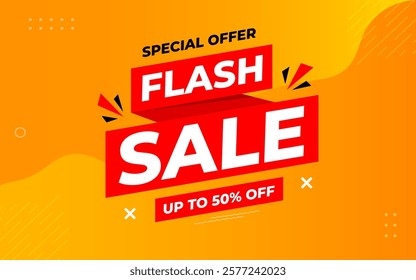 Flash Sale banner for web or social media. sale banner promotion template with discount tag. limited time offer, Get extra discount. Commercial poster, sale background vector illustration