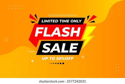 Flash Sale banner for web or social media. sale banner promotion template with discount tag. limited time offer, Get extra discount. Commercial poster, sale background vector illustration