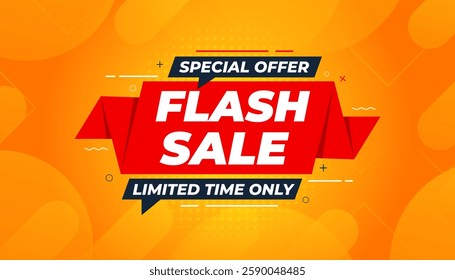 Flash Sale banner for web or social media. sale banner promotion template with discount tag. limited time offer, Get extra discount. Commercial poster, sale background vector illustration