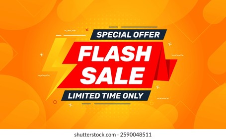 Flash Sale banner for web or social media. sale banner promotion template with discount tag. limited time offer, Get extra discount. Commercial poster, sale background vector illustration