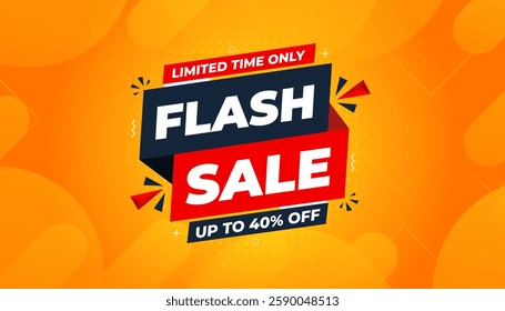 Flash Sale banner for web or social media. sale banner promotion template with discount tag. limited time offer, Get extra discount. Commercial poster, sale background vector illustration