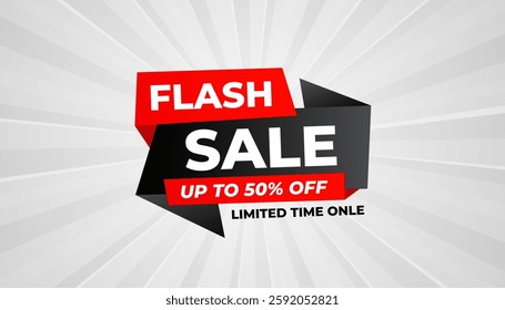 Flash Sale banner for web or social media. sale banner promotion template with discount tag. limited time offer, Get extra discount. Commercial poster, sale background vector illustration