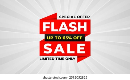 Flash Sale banner for web or social media. sale banner promotion template with discount tag. limited time offer, Get extra discount. Commercial poster, sale background vector illustration