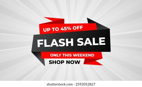 Flash Sale banner for web or social media. sale banner promotion template with discount tag. limited time offer, Get extra discount. Commercial poster, sale background vector illustration