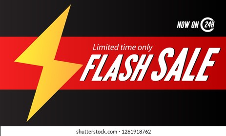 Flash sale banner with yellow thunder illustration for business or marketing. vector illustration