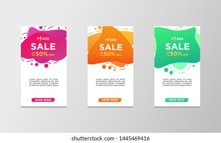 Flash sale banners with abstract dynamic modern liquid color. Sale banner template design, can use for mobile app, website, flash sale special offer set