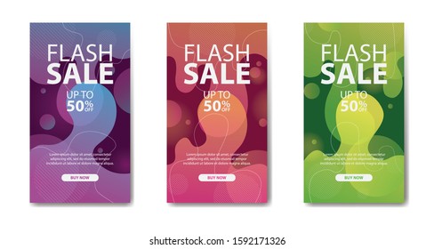 flash sale banners with abstract liquid color. Sale banner template design, Flash sale special offer set with mobile phone size