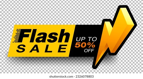 Flash sale banners or stickers designed with lightning bolts to advertise special holiday sales. Template designs for social media and web, special offers, flash sale campaigns.