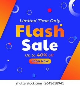 Vente Flash sur fond bleu avec remise jusqu'à 40%. Illustration vectorielle. Jusqu'à 10 % de réduction. Temps Limité Uniquement. Achetez maintenant.
