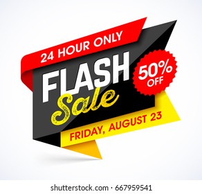 Flash sale bright banner design template. One day sale, Friday special offer. Vector illustration.