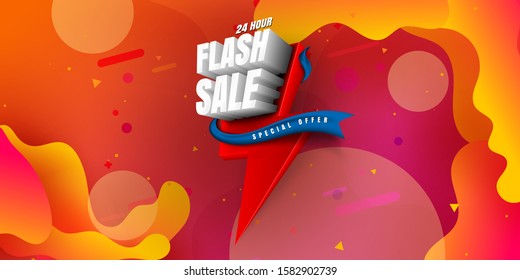 Flash sale bright banner or poster. One day big sale, special offer, clearance. Vector.