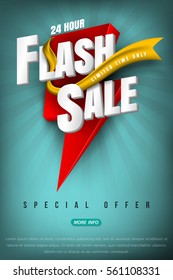 Flash sale bright banner or poster. One day big sale, special offer, clearance. Vector.