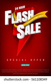 Flash sale bright banner or poster. One day big sale, special offer, clearance. Vector.