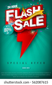Flash sale bright banner or poster. One day big sale, special offer, clearance. Vector.