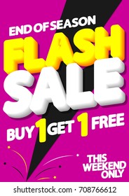 Flash Sale, buy one get one free, poster design template, end of season, vector illustration