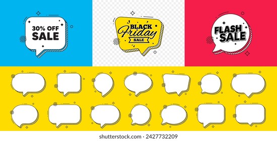 Flash sale chat speech bubble. Sale 30 percent off discount. Promotion price offer sign. Retail badge symbol. Sale chat message. Black friday speech bubble banner. Offer text balloon. Vector