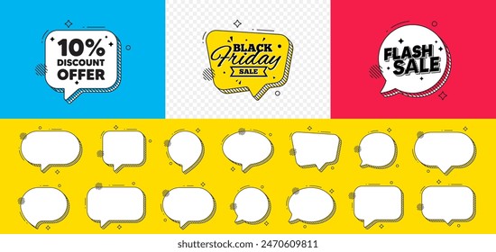 Flash-Verkauf-Chat-Sprechblase. 10 Prozent Rabatt. Sale-Angebot Preis-Schild. Symbol für Sonderangebote. Rabatt-Chat-Nachricht. Black Friday-Sprechblasen-Banner. Textballon anbieten. Vektorgrafik