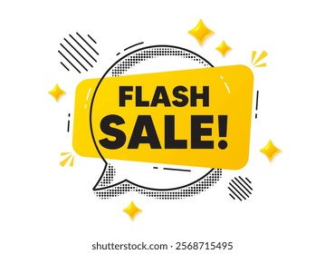 Flash sale chat speech bubble. Social media concept. Flash Sale tag. Special offer price sign. Advertising Discounts symbol. Yellow chat message. Offer speech bubble. Glare 3d stars. Vector