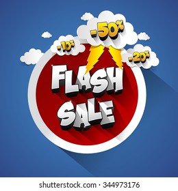 Flash Sale with clouds, lightning on background vector illustration