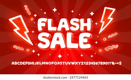 Flash sale color red font. English alphabet and numbers sign. Vector illustration