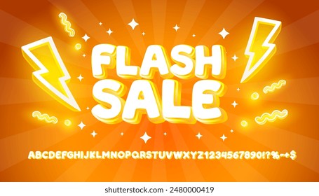 Flash sale color amarillo fuente. Alfabeto inglés y signo de números. Ilustración vectorial