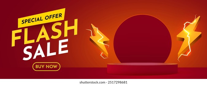 Flash Sale. Pódio de venda de desconto colorido. Composição da oferta especial. Ilustração vetorial