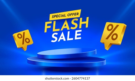 Flash Sale. Colorful discount sale podium. Special offer promo composition. Vector illustration