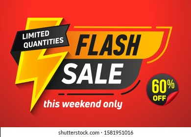 Flash sale - concept promotion banner template vector illustration. Discount up to 60% off. Special offer creative poster layout. This weekend only. Graphic design
