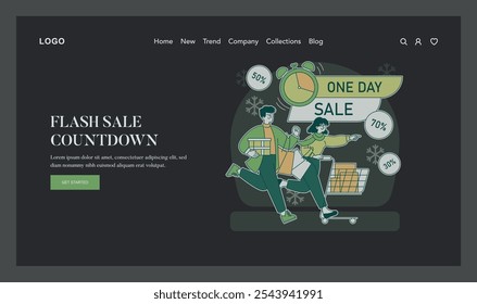 Flash Sale Countdown concept. Shoppers hurry to grab discounted items as time ticks down. Urgent deals and limited offers theme. Vector illustration.