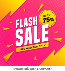 Flash Sale Creative Banner Design Flyer For Online Shopping Discount Up To 75%. Clearance And Season Sale Offer