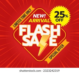 Flash sale discount 25% off illustration design concept is vibrant, energetic, modren, red banner