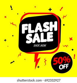Flash Sale, discount 50% off, banner design template, vector illustration