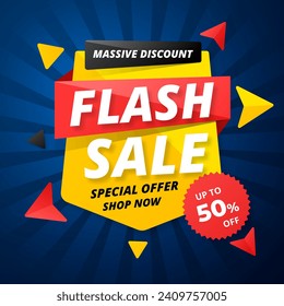 Flash Sale with discount up to 50%. Special Offer. Vector illustration. Shop Now. Get discount 50%. Massive Discount.