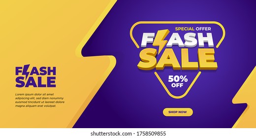 Flash sale discount banner design template on yellow background. for promotion social media post and web internet ads. Vector illustration