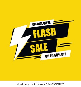 Flash sale discount banner or poster. Template for big sale, special offer. Vector illustration in yellow background.