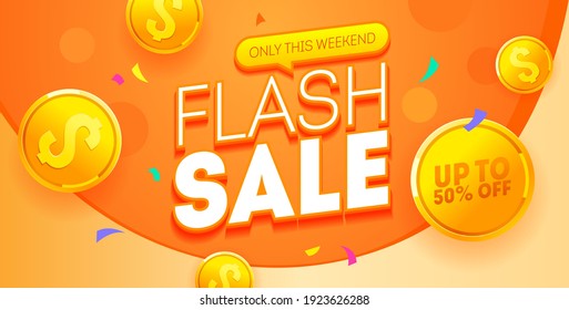 Flash sale discount banner template promotion. Special offer flash sale 50% off. Vector shopping poster