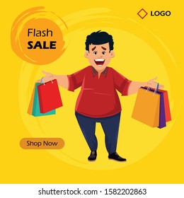 Flash sale discount cartoon banner template for web and social media