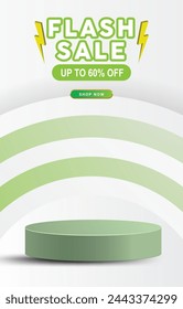 flash sale discount portait template banner with 3d podium for product sale social media with abstract gradient green background design1