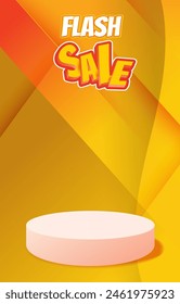 flash sale discount portait template banner with blank space 3d podium for social media feed product sale with abstract gradient orange background design7